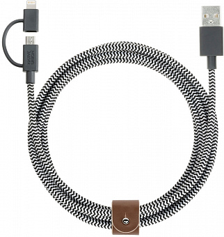 Native Union Belt Cable Twin Head (BELT-UL-ZEB) - зарядный кабель Apple Lightning (Zebra)
