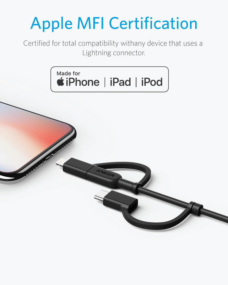Кабель Anker powerline II (A8436011) USB-A to USB-Type C/Lightning/MicroUSB (Black) купить в интернет-магазине icover
