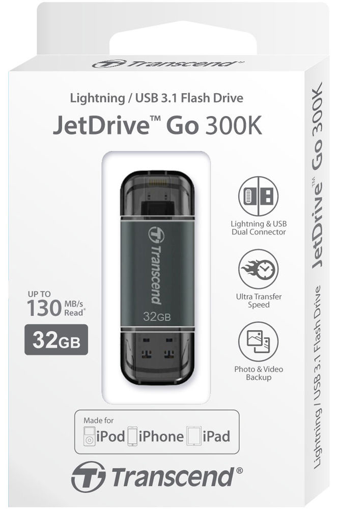 Внешний накопитель Transcend JetDrive Go 300 32Gb USB 3.1/Lightning (TS32GJDG300K) для устройств Apple (Black) купить в интернет-магазине icover