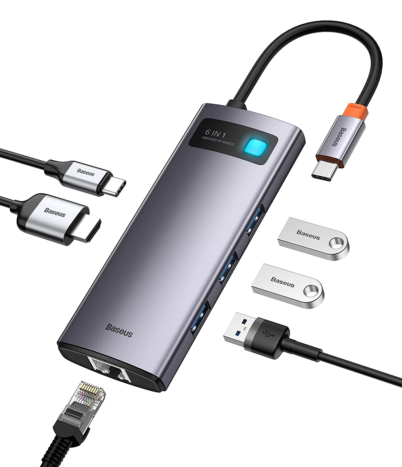 Хаб Baseus Metal Gleam Series 6-in-1 CAHUB-CW0G (Space Grey) купить в интернет-магазине icover