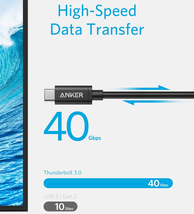 Кабель Anker A8486011 USB-C/USB-C Thunderbolt 3 (Black) купить в интернет-магазине icover