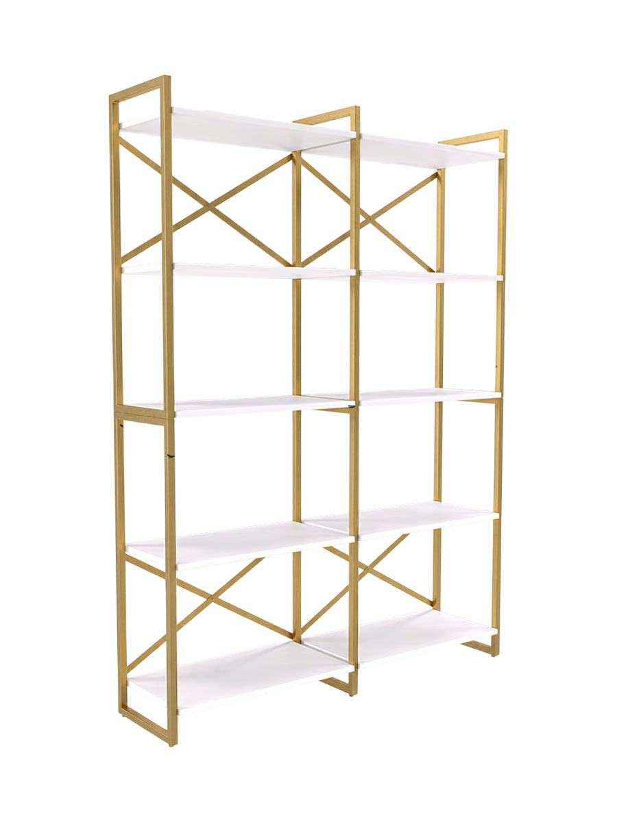 Стеллаж двойной лофт RIDBERG CHICAGO 5 полок (White/Gold) купить в интернет-магазине icover