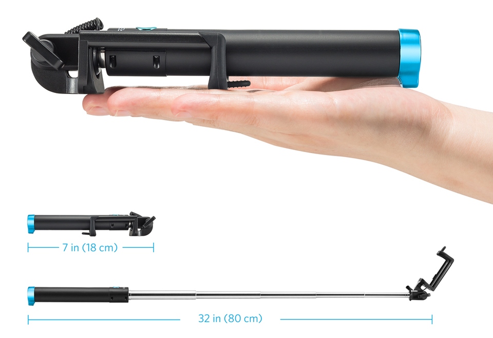 Anker Selfie Stick (A71600J1) - монопод селфи палка (Black/Blue) купить в интернет-магазине icover