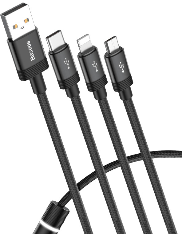 

Кабель для iPod, iPhone, iPad Baseus Data Faction 3-in-1 USB For M+L+T (CAMLT-PY01) 3.5 A 1.2 m (Black)