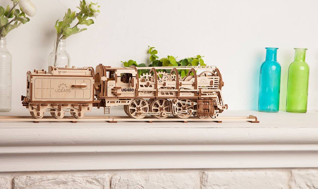 Ugears Механический конструктор 3D-пазл Локомотив с тендером, 47*12 см, 443 эл 70012 купить в интернет-магазине icover