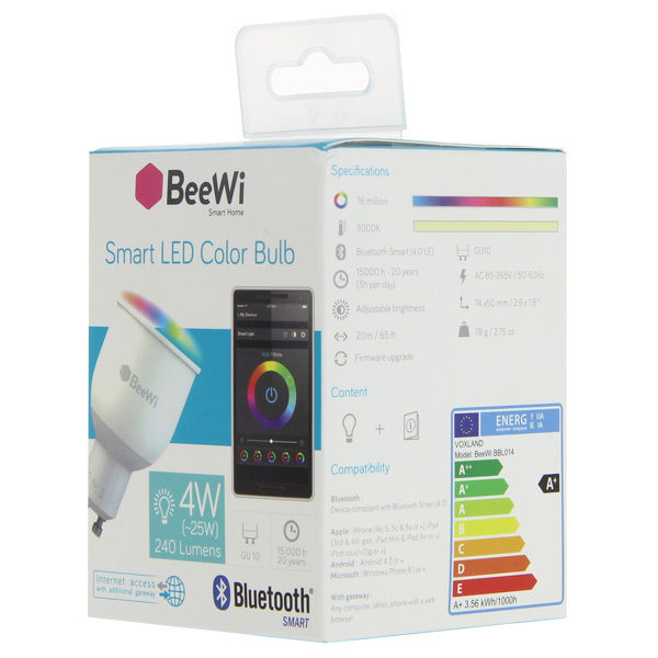 Управляемая лампа BeeWi Bluetooth Smart LED Color Bulb GU10 4W (BBL014A1) купить в интернет-магазине icover