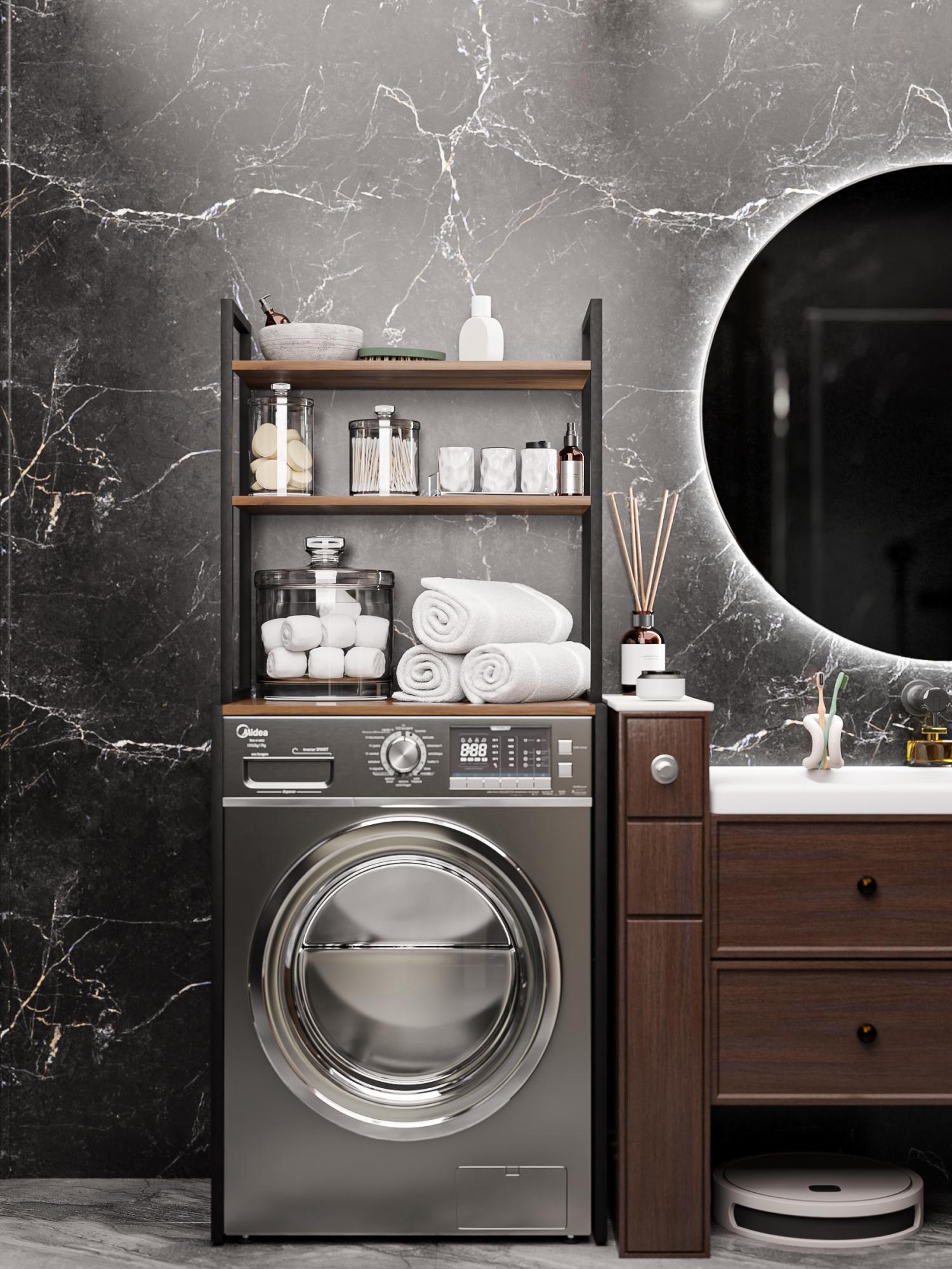 Стеллаж лофт над стиральной машинкой RIDBERG ATLANTA (Dark Oak/Black) купить в интернет-магазине icover
