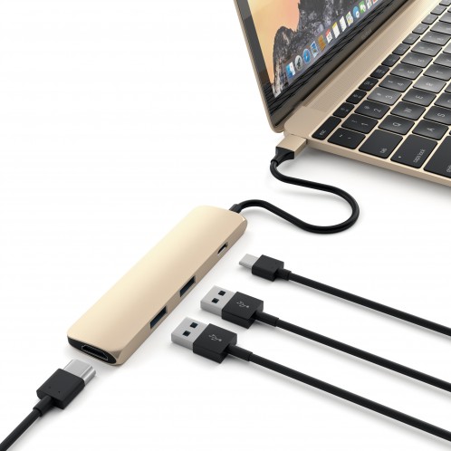 Мультипереходник Satechi Slim Aluminum Type-C Multi-Port Adapter 4K HDMI (Gold) купить в интернет-магазине icover