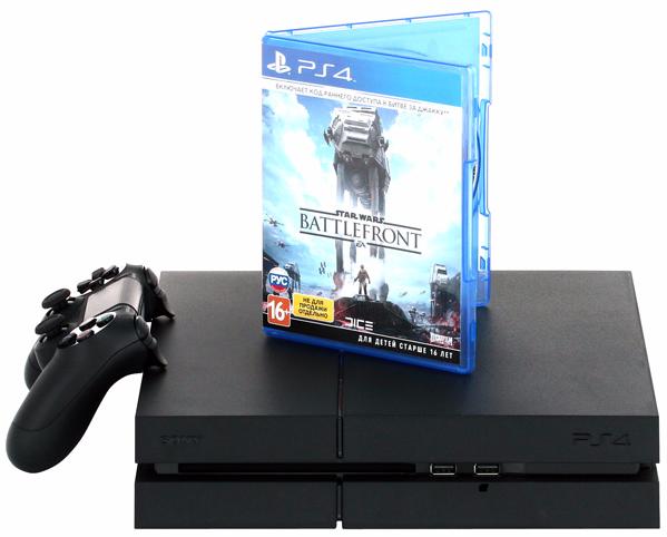 Игровая приставка Sony PlayStation 4 1Tb Black (CUH-1208B) + игра Star Wars Battlefront купить в интернет-магазине icover