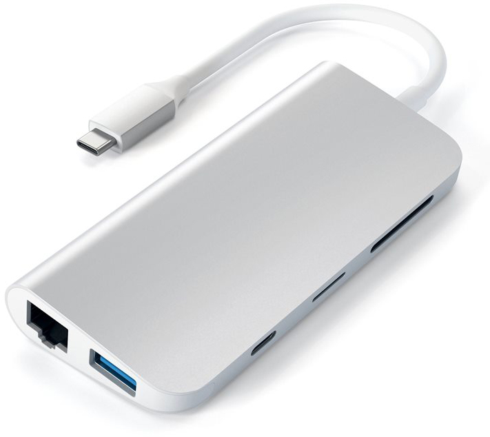 USB-концентратор Satechi Aluminum Type-C Multimedia Adapter ST-TCMM8PAS (Silver) купить в интернет-магазине icover
