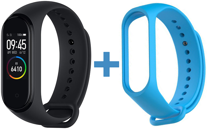 Фитнес-браслет Xiaomi Mi Band 4 + сменный ремешок Silicon (Black/Blue) купить в интернет-магазине icover
