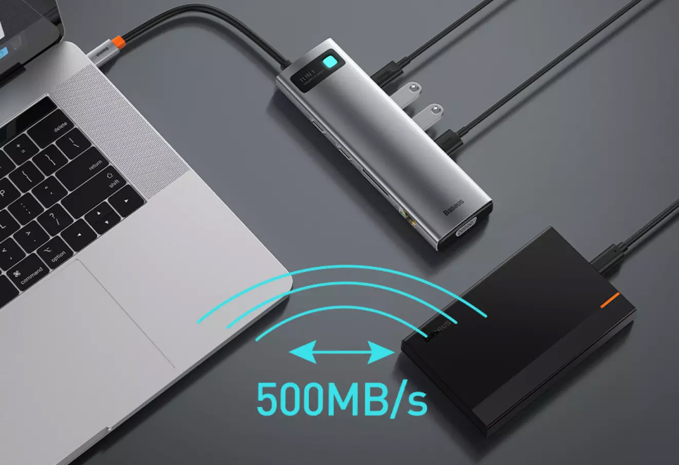 Хаб Baseus Metal Gleam Series 11-in-1 CAHUB-CT0G (Space Grey) купить в интернет-магазине icover