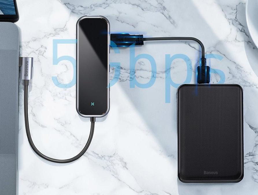 USB-концентратор Baseus Multi-functional Hub (CAHUB-BZ0G) USB-C to HDMI/3xUSB 3.0/PD (Deep Grey) купить в интернет-магазине icover