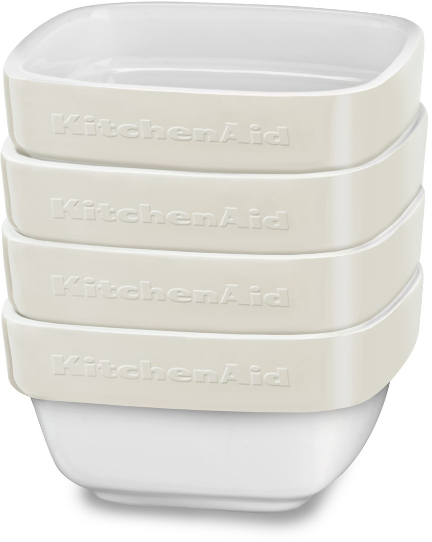 

Набор квадратных керамических мини-чаш для запекания KitchenAid Ceramic 4-Piece Stacking Ramekin Bakeware Set KBLR04RMAC (Almond Cream)