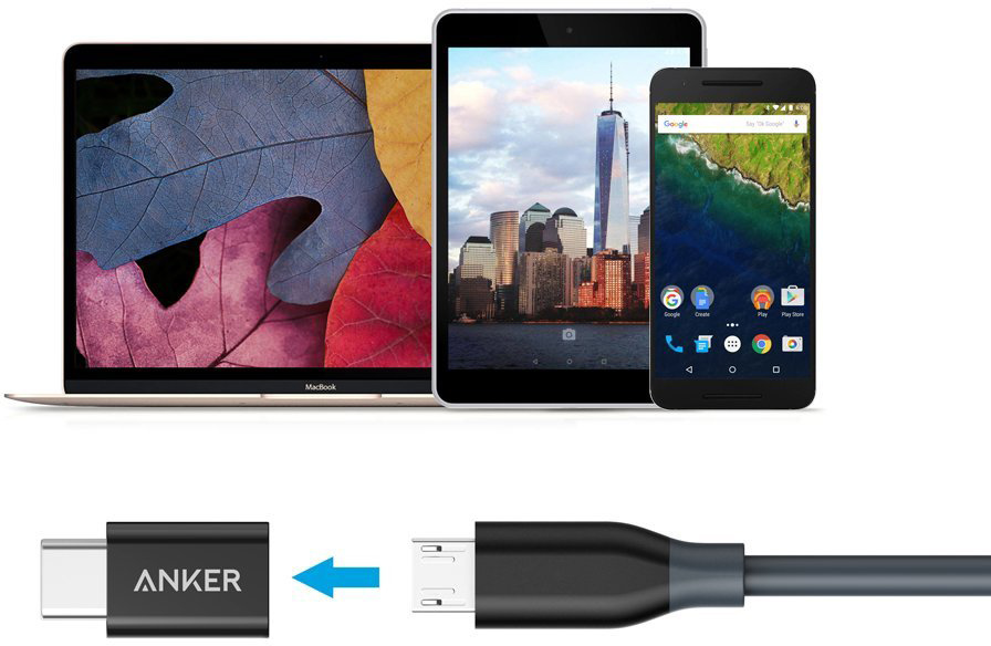 Переходник Anker MicroUSB/USB-C B8174011 (Black) купить в интернет-магазине icover