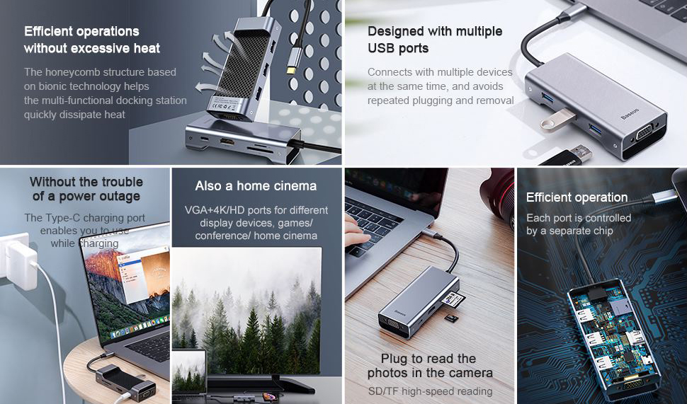 USB-концентратор Baseus Square Desk VGA CATXF-A0G (Deep Grey) купить в интернет-магазине icover