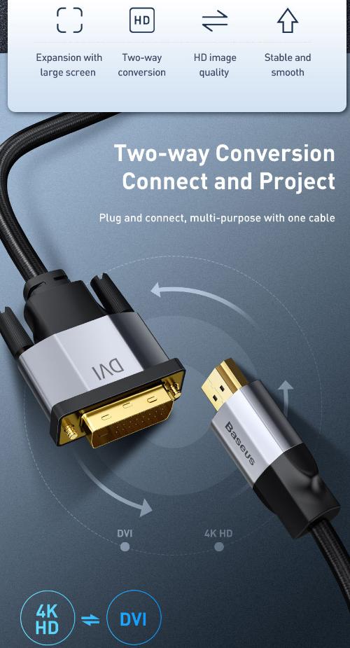 Кабель Baseus Enjoyment Series (CAKSX-F0G) HDMI/DVI 1m (Dark Grey) купить в интернет-магазине icover