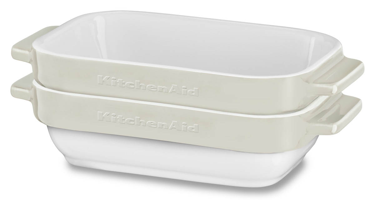 Набор прямоугольных керамических чаш для запекания KitchenAid Ceramic 2-Piece Stacking Mini Baker Set KBLR02MBAC (Almond Cream) купить в интернет-магазине icover