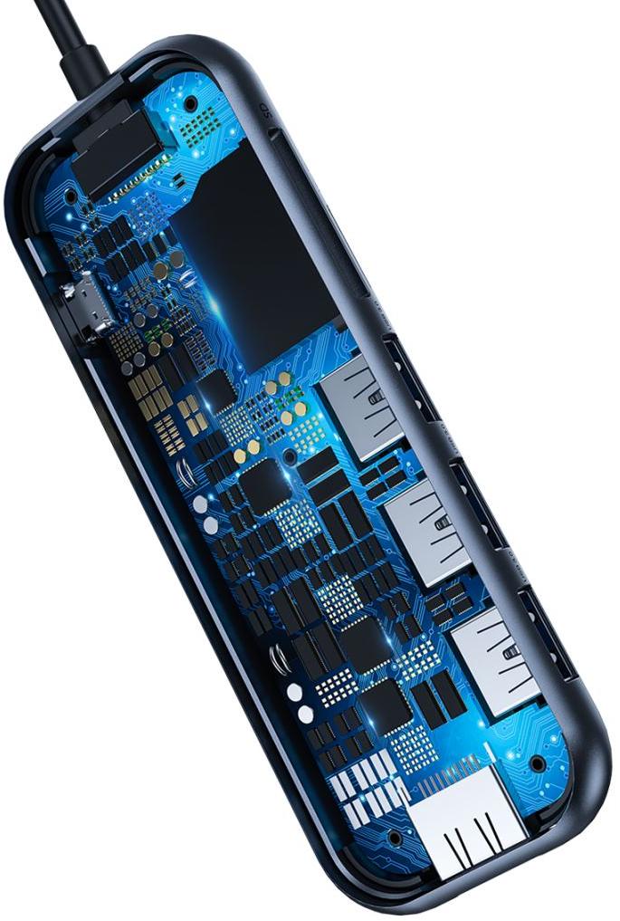 USB-концентратор Baseus Multi-functional Hub (CAHUB-CZ0G) USB-C to HDMI/3xUSB 3.0/SD/MicroSD/PD (Deep Grey) купить в интернет-магазине icover
