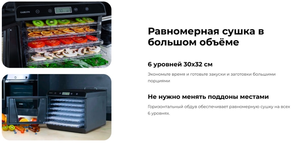 Cушилка для овощей и фруктов Garlyn D-09 (Black) купить в интернет-магазине icover