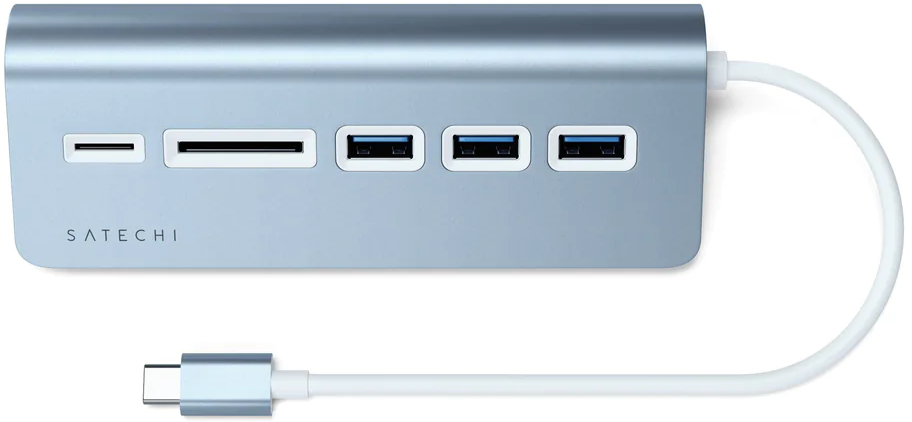 USB-концентратор Satechi Aluminum USB 3.0 Hub & Card Reader ST-TCHCRB (Blue) купить в интернет-магазине icover