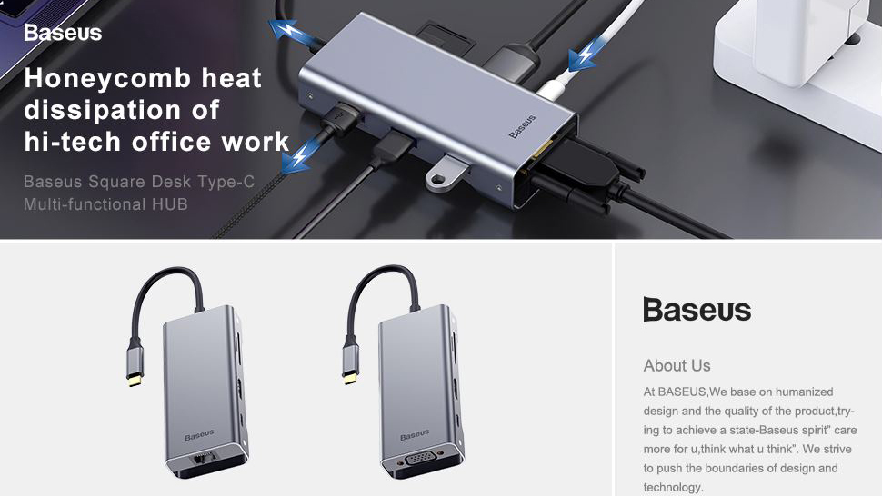 USB-концентратор Baseus Square Desk VGA CATXF-A0G (Deep Grey) купить в интернет-магазине icover