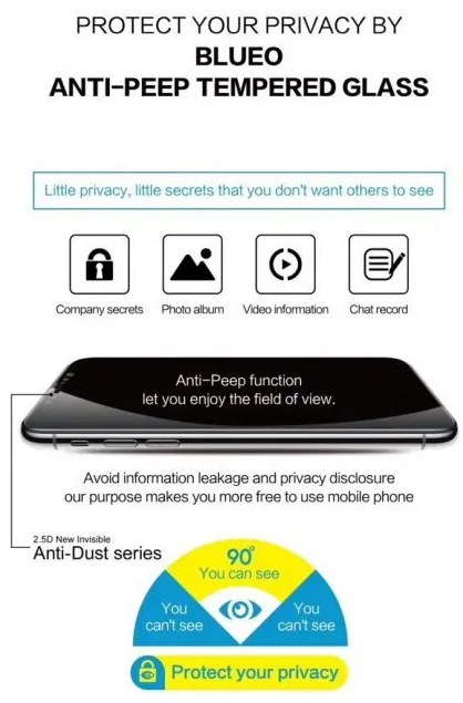 Защитное стекло Blueo 2.5D Silk full cover Anti-peep для iPhone 11 Pro /X/Xs (Black) купить в интернет-магазине icover