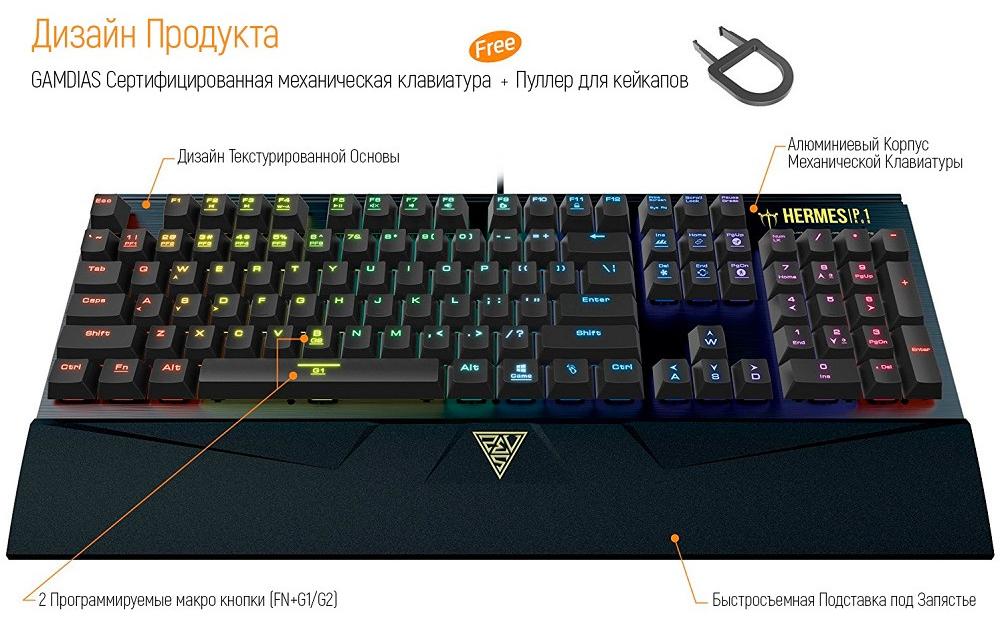 Игровая клавиатура Gamdias Hermes P1 (Black/Black Switches) купить в интернет-магазине icover