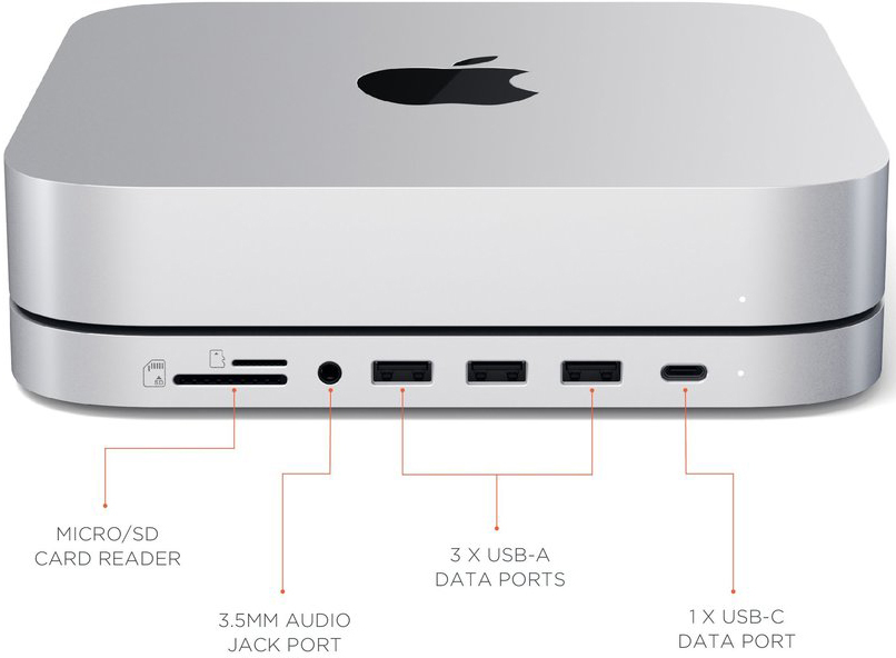 Док-станция Satechi Stand & Hub (ST-MMSHS) для Mac Mini M1 2020 (Silver) купить в интернет-магазине icover