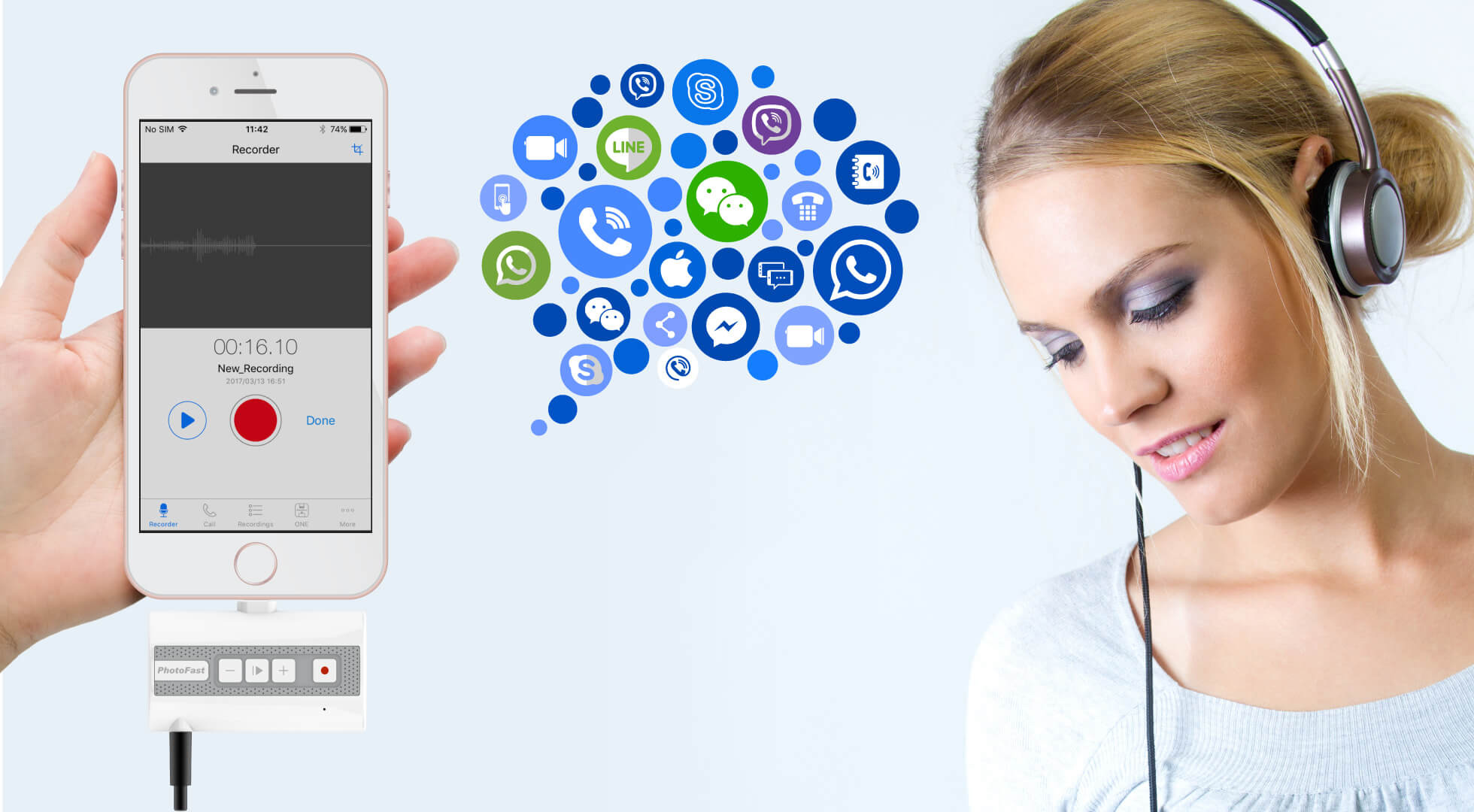Рекордер PhotoFast Call Recorder для iOS-устройств (White) купить в интернет-магазине icover