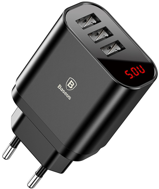 Сетевая зарядка Baseus Mirror Lake Intelligent Digital Display (CCALL-BH01) 3xUSB 3.4A (Black) купить в интернет-магазине icover