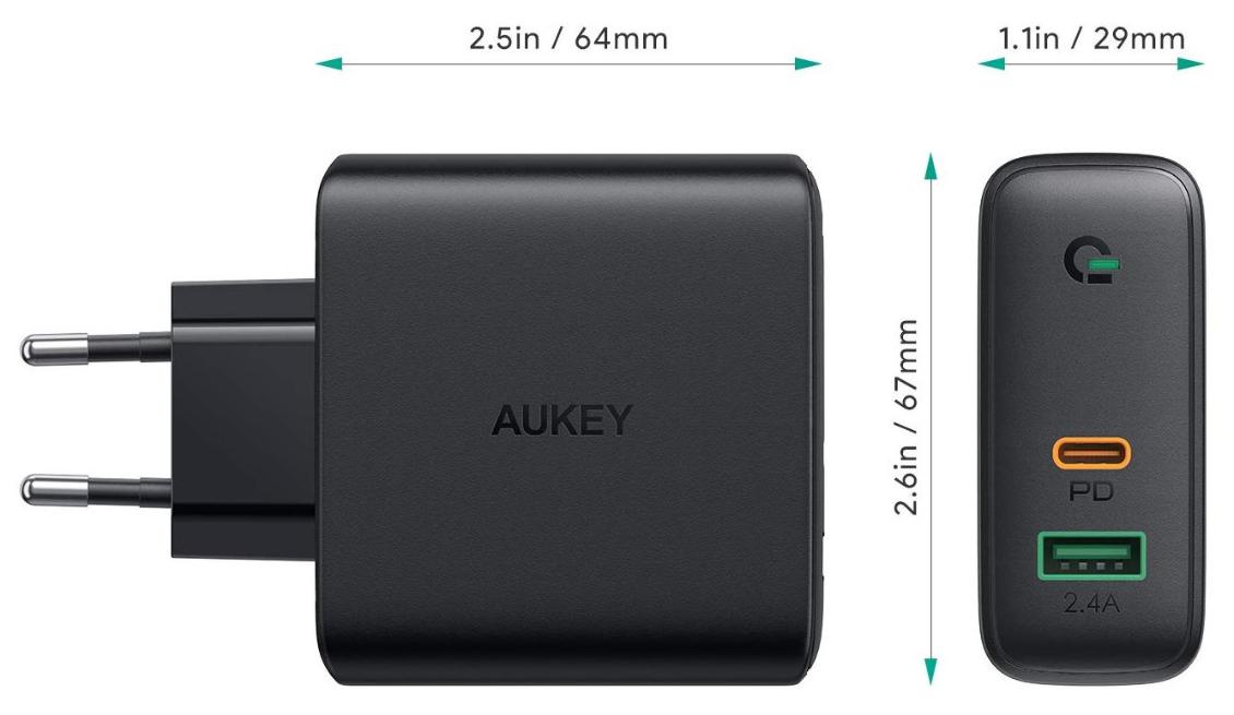Сетевое зарядное устройство Aukey Dual-Port 60W PD Wall Charger with Dynamic Detect (Black) купить в интернет-магазине icover
