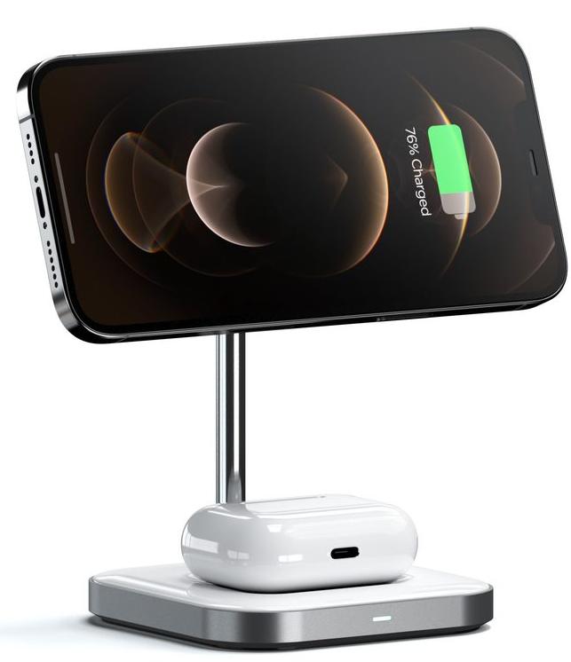 Беспроводное зарядное устройство Satechi Magnetic 2-in-1 Wireless Charging Stand ST-WMCS2M (Space Grey) купить в интернет-магазине icover
