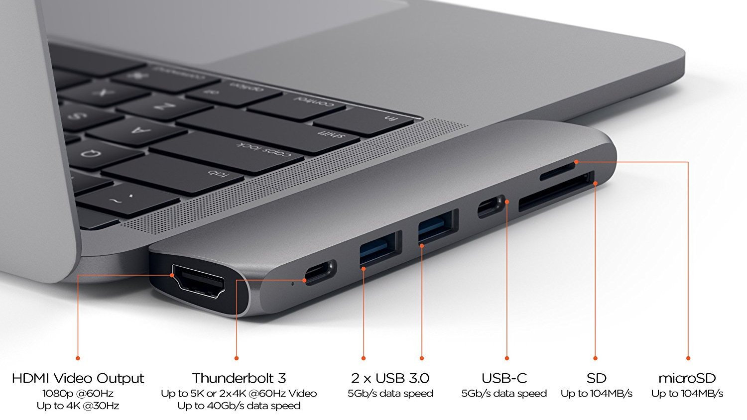 USB-хаб Satechi Aluminum Type-C Pro Hub Adapter для MacBook Pro 13”/15” 2016 (Space Gray) купить в интернет-магазине icover