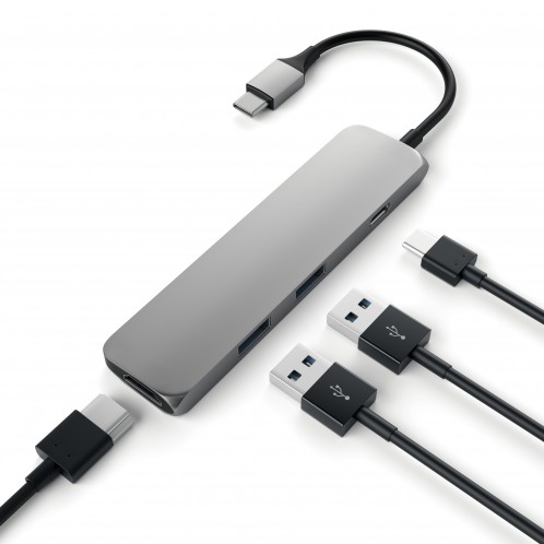 Мультипереходник Satechi Slim Aluminum Type-C Multi-Port Adapter 4K HDMI (Space Grey) купить в интернет-магазине icover