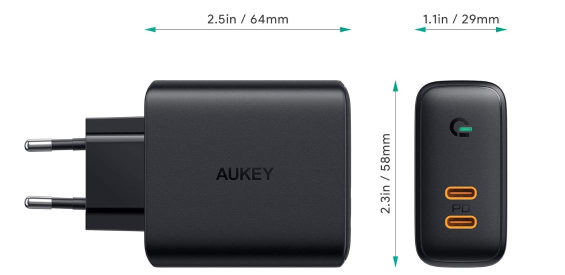 Сетевое зарядное устройство Aukey Dual-Port 36W PD Wall Charger with Dynamic Detect (Black) купить в интернет-магазине icover