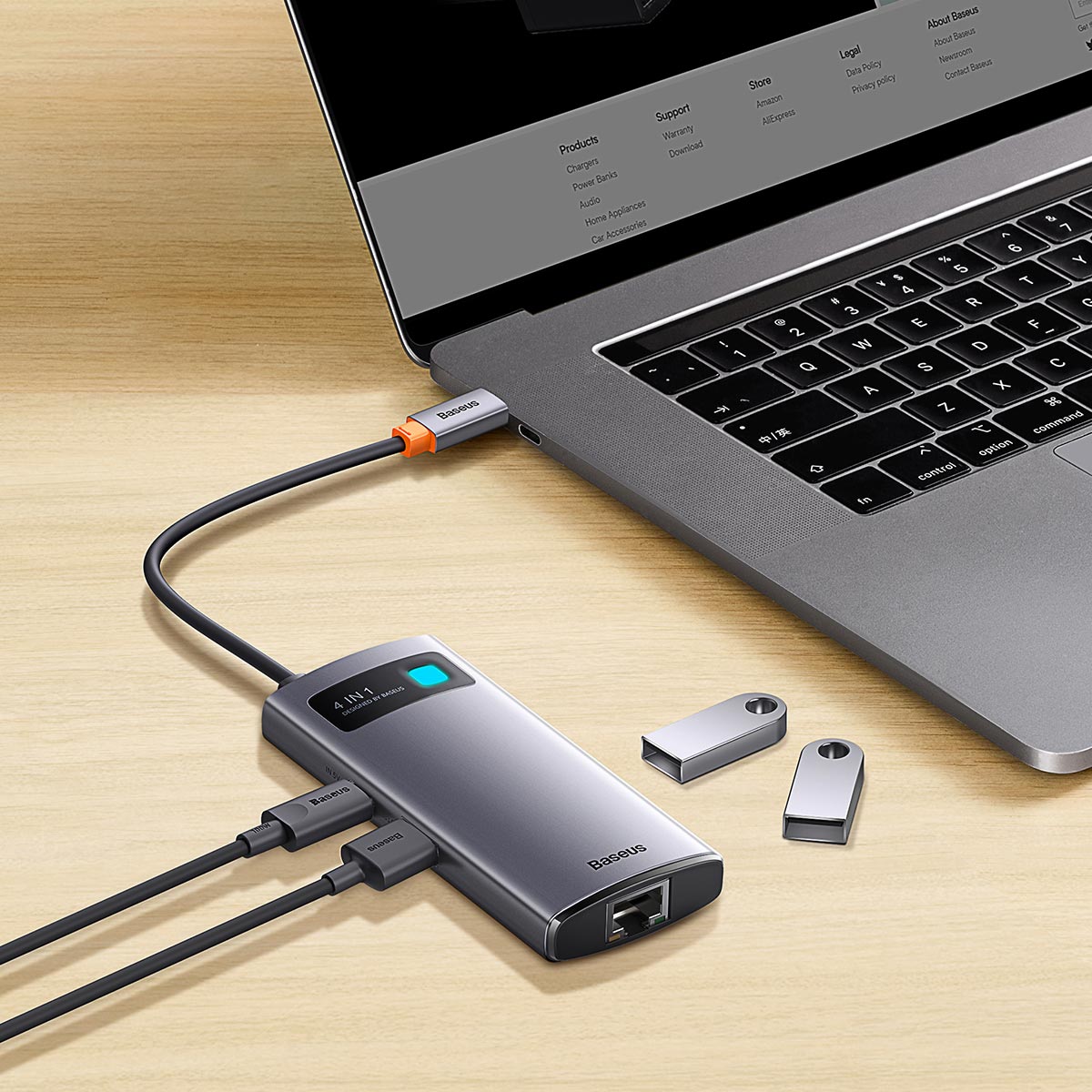 Хаб Baseus Metal Gleam (WKWG070113) 4-in-1 Multifunctional Type-C HUB Docking Station (Gray) купить в интернет-магазине icover