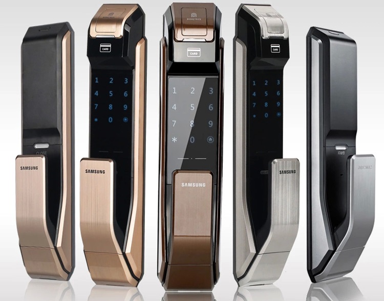 Биометрический дверной замок с ручкой Samsung SHS-P718 XBG/EN (Gold) купить в интернет-магазине icover