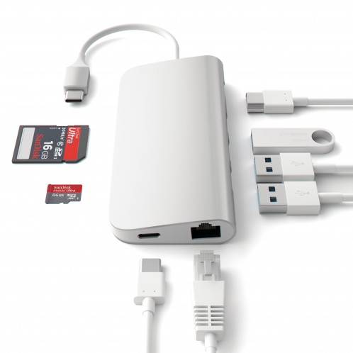 Мультипереходник Satechi Aluminum Type-C Multi-Port Adapter (Silver) купить в интернет-магазине icover