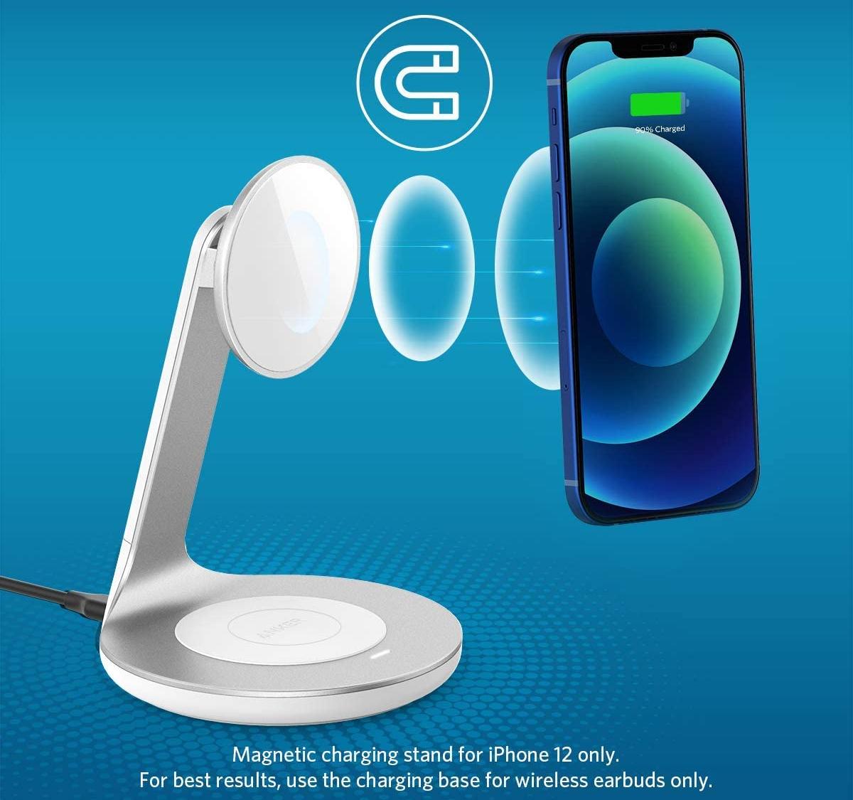 Беспроводное зарядное устройство Anker PowerWave Magnetic 2-in-1 Stand A25611Y1 (White) купить в интернет-магазине icover