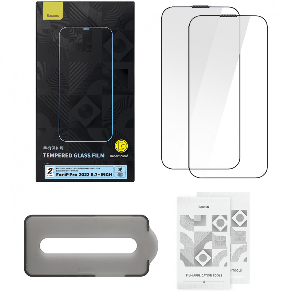 Защитное стекло Baseus All-glass (Dust-proof) 2 pcs для iPhone 14 Pro Max (Black)  купить в интернет-магазине icover