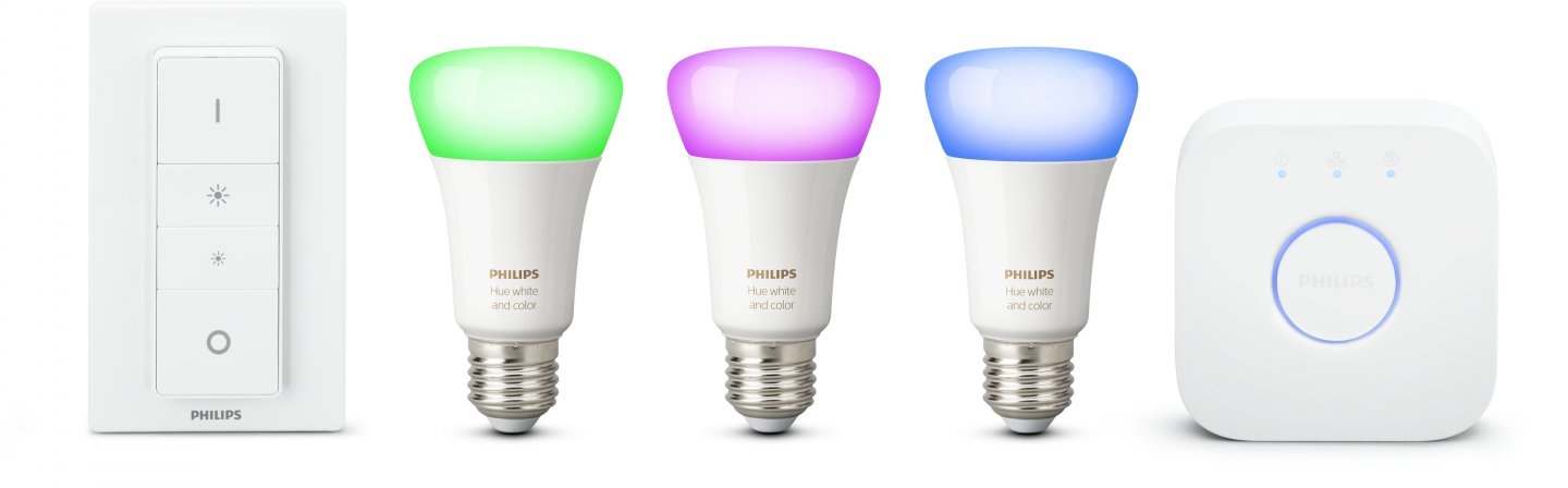 Комплект умных светодиодных ламп Philips Hue White and Color Ambiance E27 Starter Kit с пультом ДУ и блоком управления купить в интернет-магазине icover