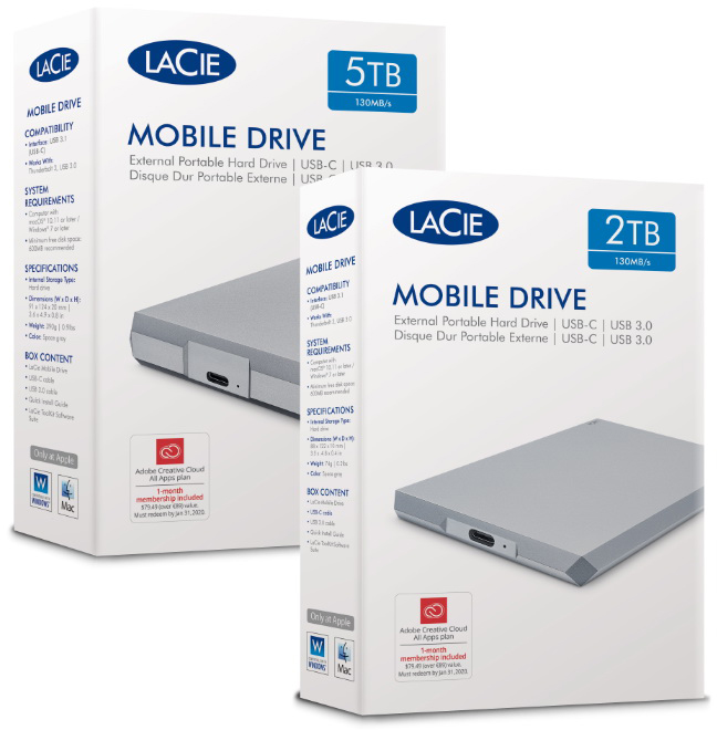 Внешний жесткий диск LaCie Mobile Drive (STHG5000400) 5Tb USB 3.1 Type C (Moon Silver) купить в интернет-магазине icover