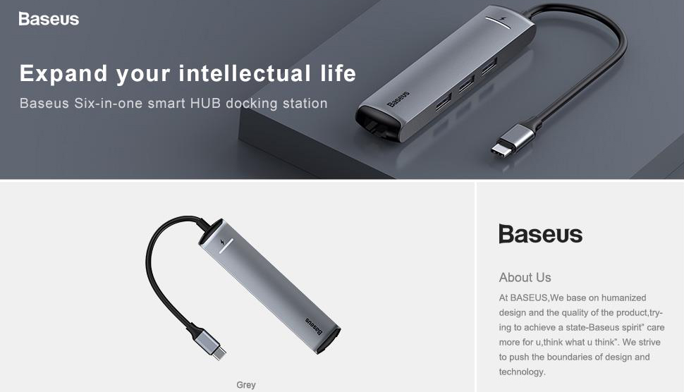 USB-концентратор Baseus Mechanical eye Six-in-one CAHUB-J0G (Grey) купить в интернет-магазине icover