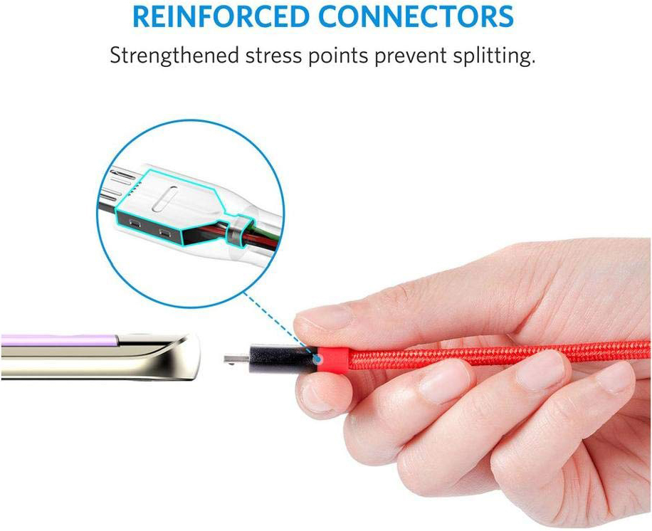 Кабель Anker Powerline+ 0.9 м (A8142H91) USB-microUSB (Red) купить в интернет-магазине icover