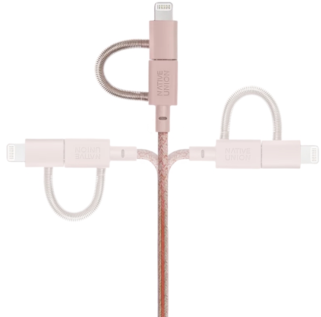 Кабель Native Union Belt (BELT-ULC-ROS-NP) USB-A to USB-C/MicroUSB/Lightning 2m (Rose) купить в интернет-магазине icover