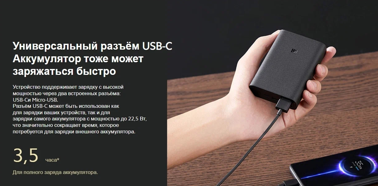 Внешний аккумулятор Xiaomi Mi Power Bank 3 Ultra Compact 10000mAh BHR4412GL (Black) купить в интернет-магазине icover