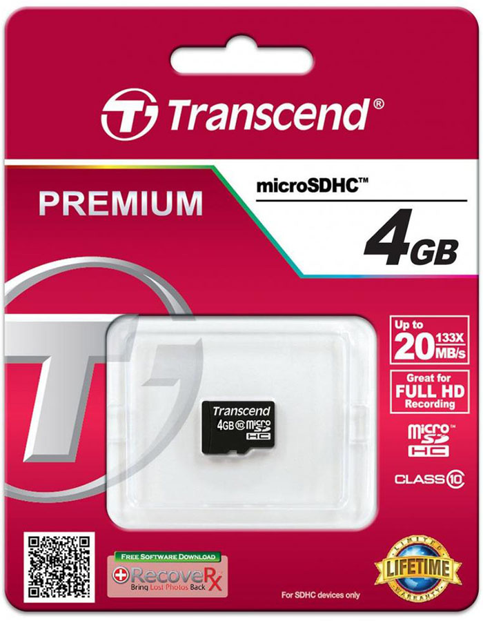 Карта памяти Transcend microSDHC Class 10 133x 4Gb TS4GUSDC10 (Black) купить в интернет-магазине icover