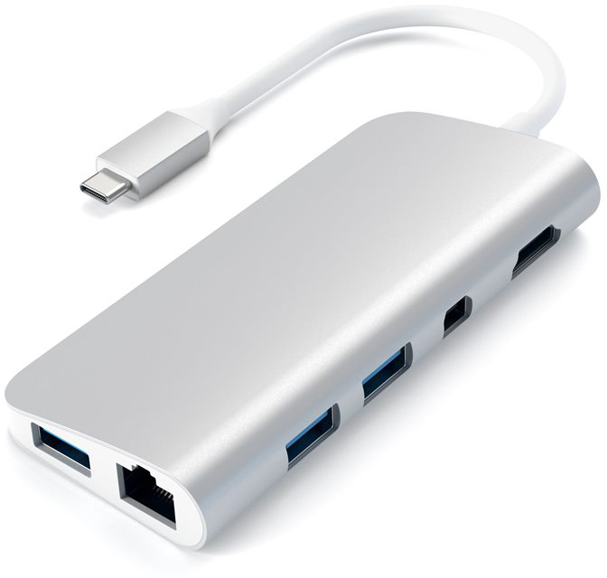 USB-концентратор Satechi Aluminum Type-C Multimedia Adapter ST-TCMM8PAS (Silver) купить в интернет-магазине icover