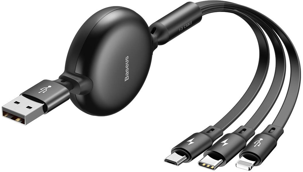 Кабель для iPod, iPhone, iPad Baseus Little Octopus 3-in-1 USB For M+L+T (CAMLT-ZY01) 3.5 A 1.2 m (Black) купить в интернет-магазине icover
